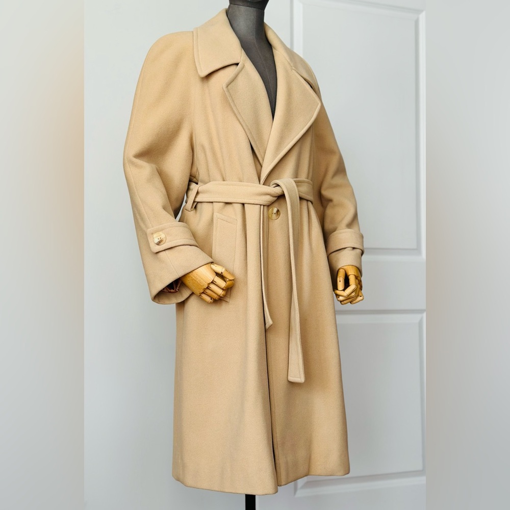 Vintage Camel Classic Lambswool Midi Coat | Belted Wrap Style - Picture 1 of 17